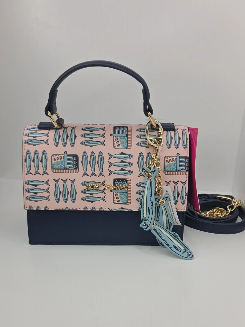 🐟▪️Betsey Johnson ▪️ Navy and Pink Sardine Print Top-Handle Crossbody Bag